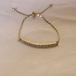 Gold Tone Cobra Chain Crystal Bar Bolo Adjustable Slide Tennis Bracelet Elegant